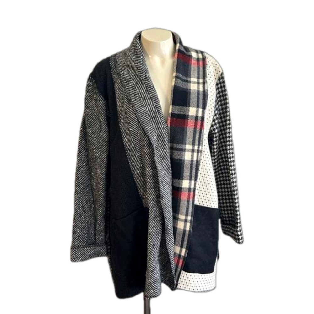 Cameleon VTG art to wear Open Blazer Wool Blend Patchwork Multicolor LARGE as is